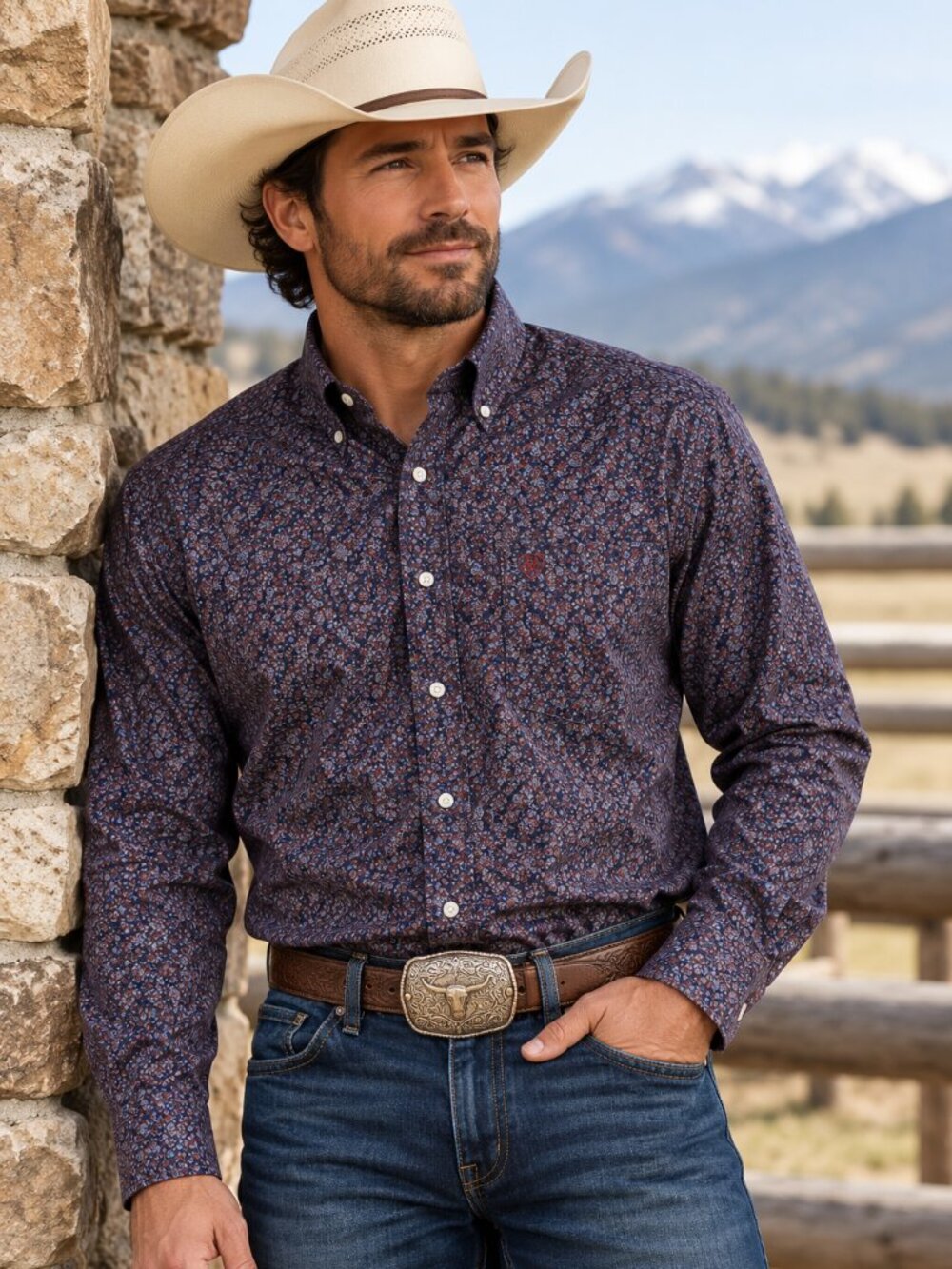 Ariat Wrinkle Free Brendan Printed Long Sleeve Button Down Shirt